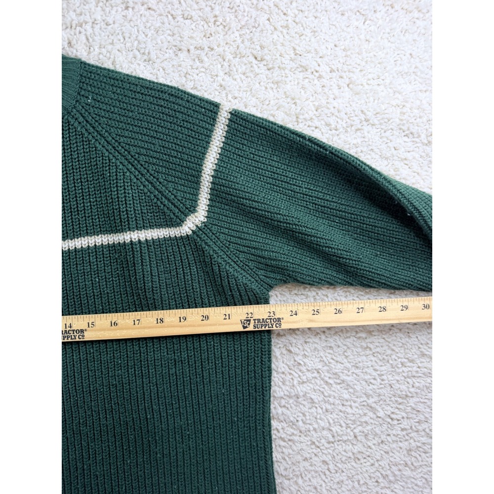 Vintage Express Sweater Women XL Green Ribbed Knit Crewneck Raglan Stripe - Picture 6 of 7